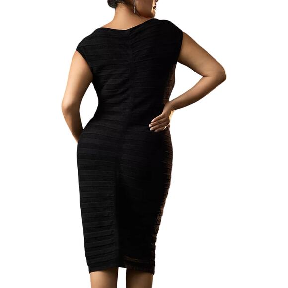 Anthropologie Textured V Neck Midi Dress Black NWT Women’s Size XL - Picture 9 of 13